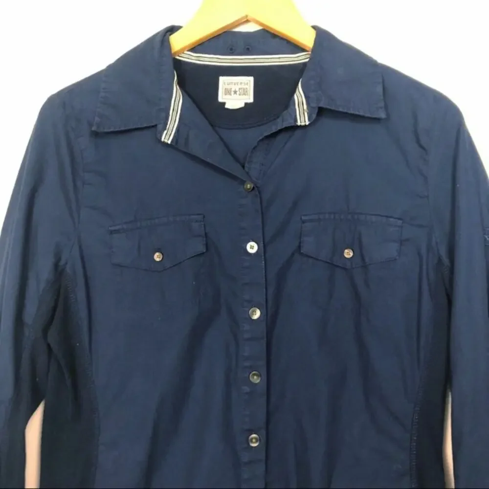 Converse One Star Dark Blue Button Down Shirt Women's Size Small - Picture 3 of 7